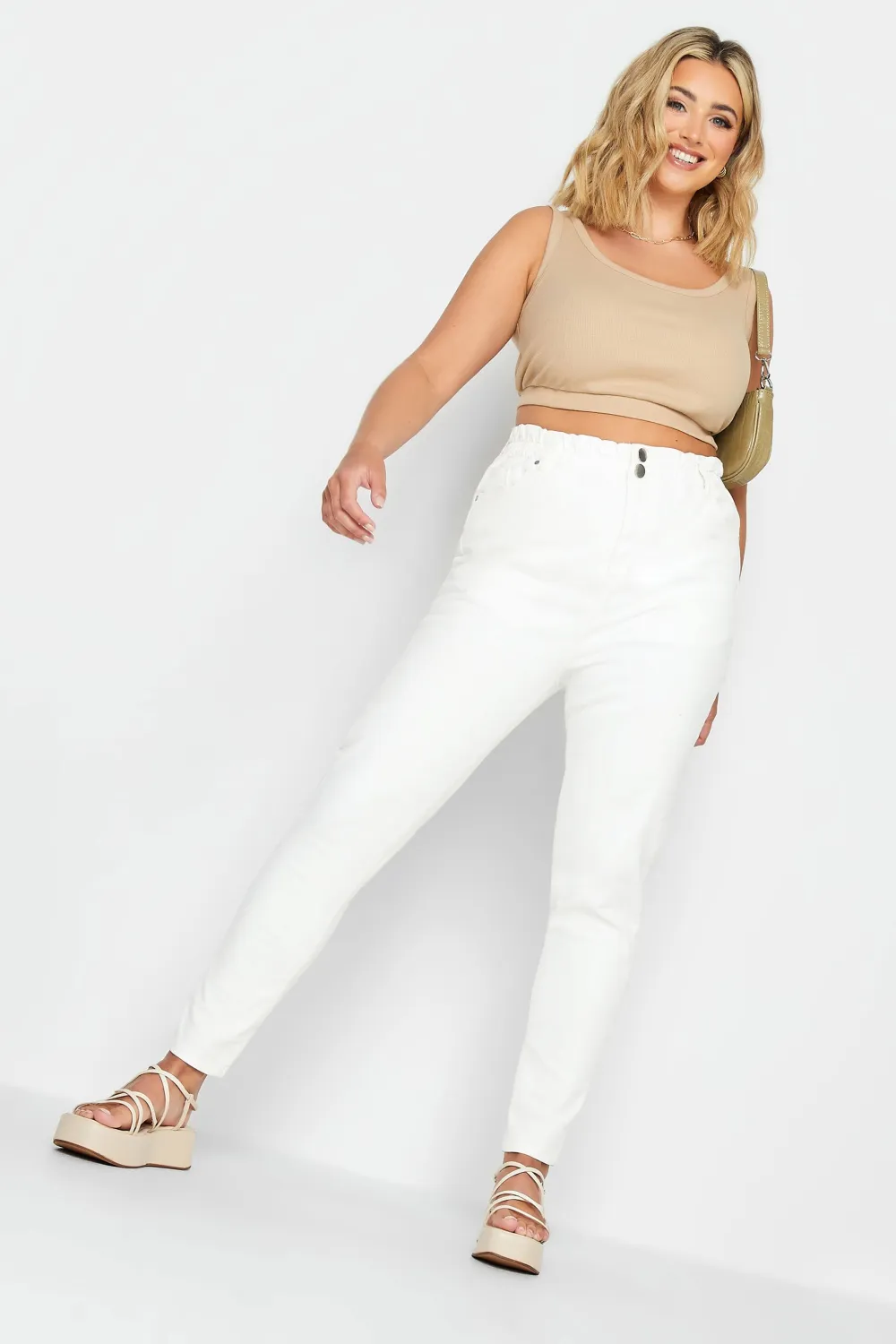 YOURS Curve White Stretch Elasticated Waist MOM Jeans