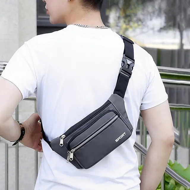 Men's Crossbody Bag Shoulder Bag Belt Bag Nylon Outdoor Holiday Zipper Large Capacity Lightweight Durable Solid Color Four Pockets - Lake Blue Four Pockets - Gray Four Pockets - Red