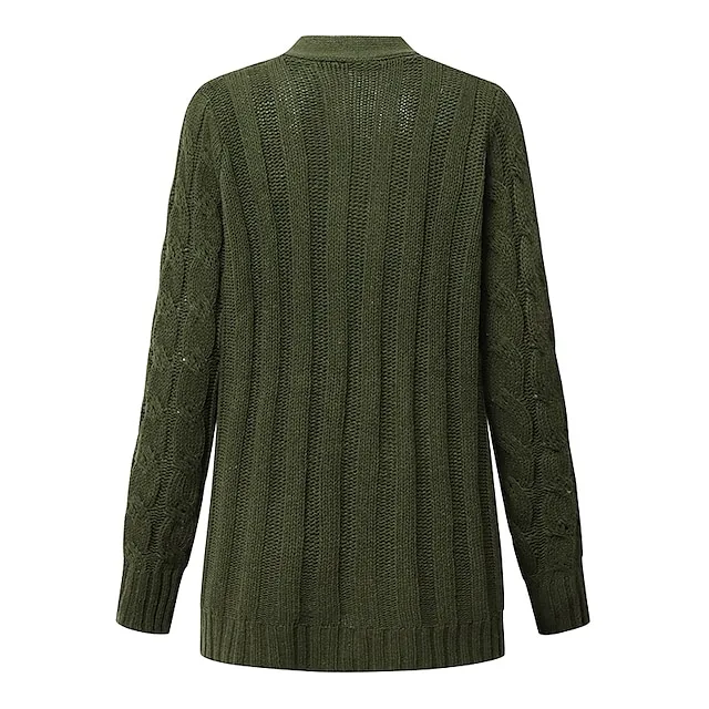 Women's Cardigan Pocket Knitted Button Solid Color Casual Chunky Long Sleeve Regular Fit Sweater Cardigans Open Front Fall Winter Dark powder Blue Army Green