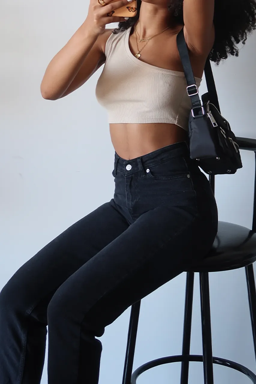 Asymmetric One Shoulder Ribbed Crop Top