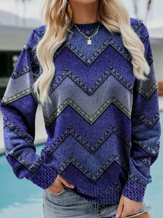 Crew Neck Geometric Casual Sweatshirt