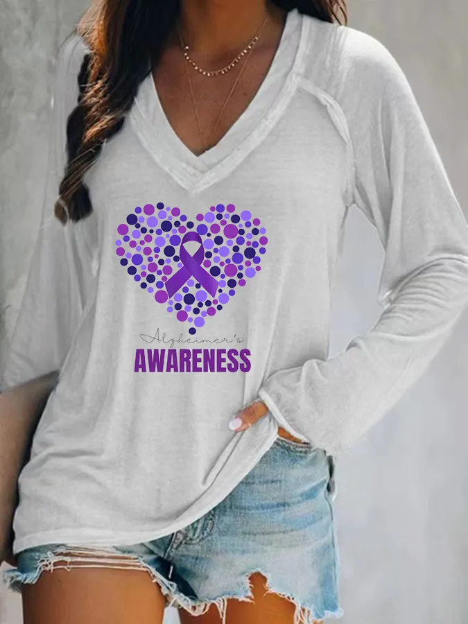 Women'S Awareness V-Neck Long-Sleeved T-Shirt