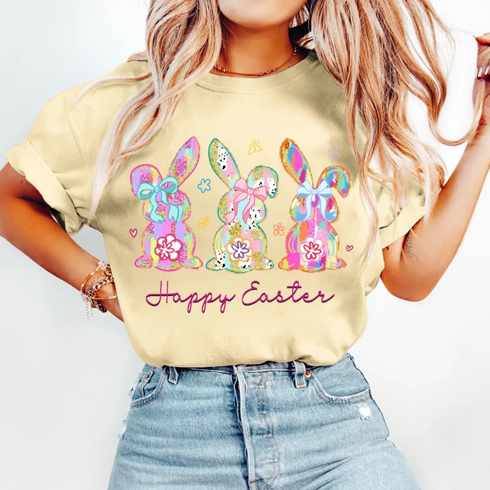 T-shirt Happy Easter Women Printed Round Neck Short Sleeve