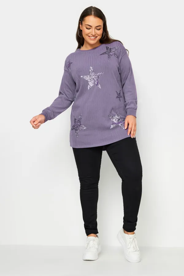 YOURS LUXURY Curve Blue Star Sequin Sweatshirt
