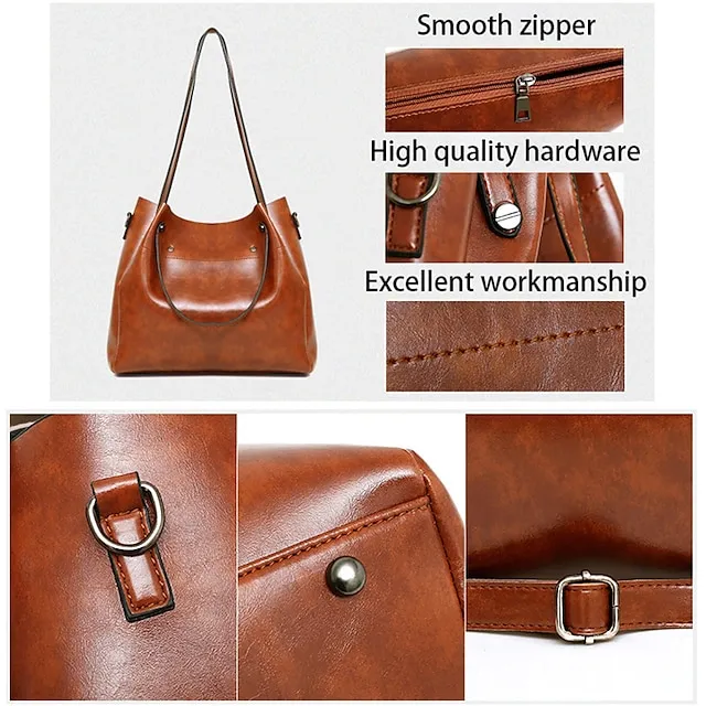 Women's Handbag Bag Set Messenger Bag Diaper Bag Tote Boston Bag PU Leather Daily Holiday Zipper Adjustable Large Capacity Waterproof Solid Color Black Red Camel