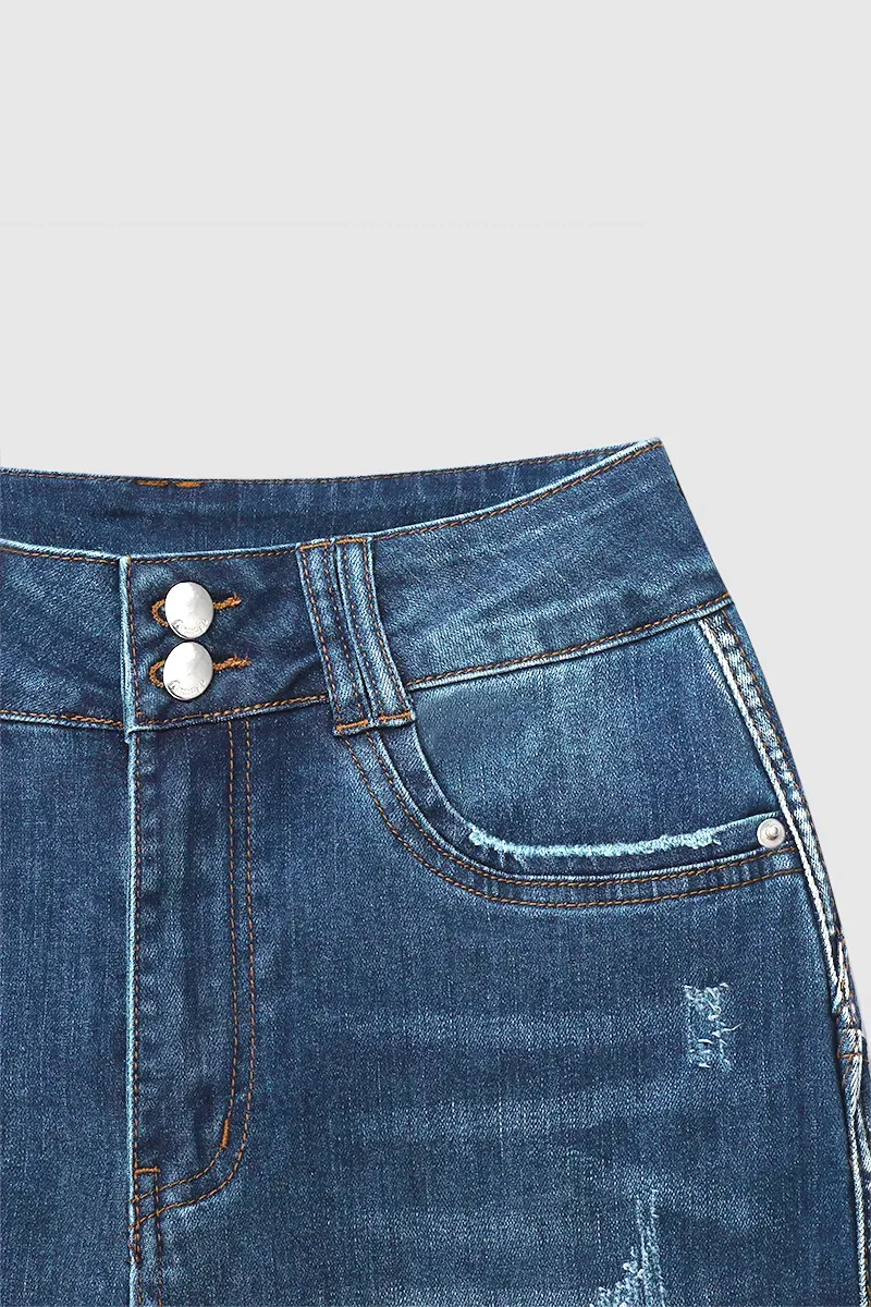 Ripped Roll Up Hem Capris Jeans