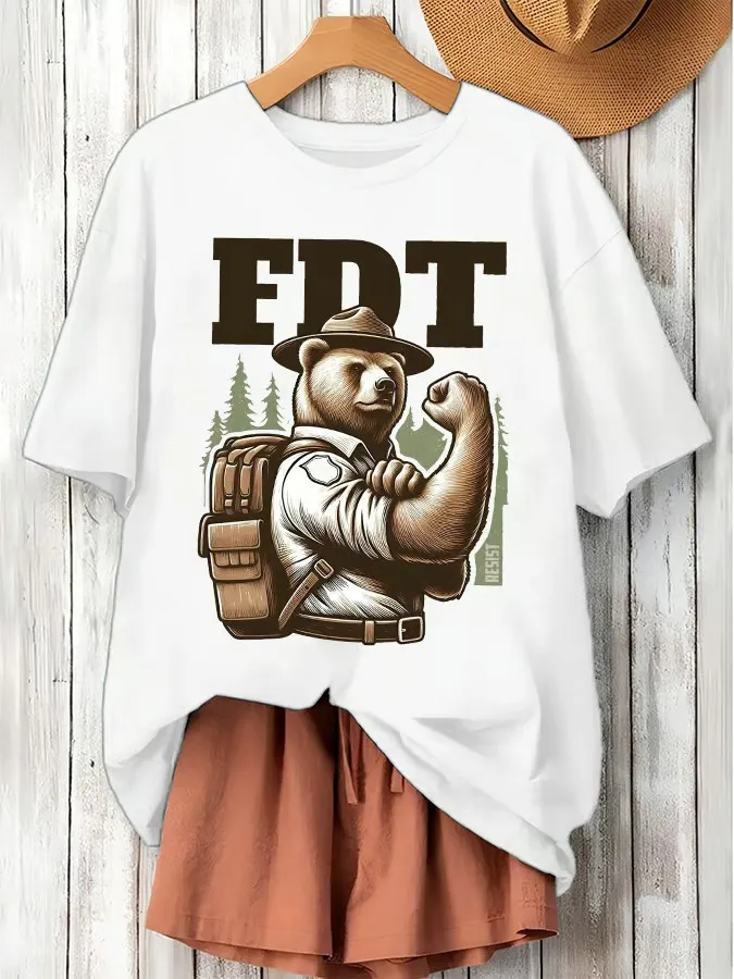 Women'S Retro Support National Parks FDT Resist Bear Print T-Shirt