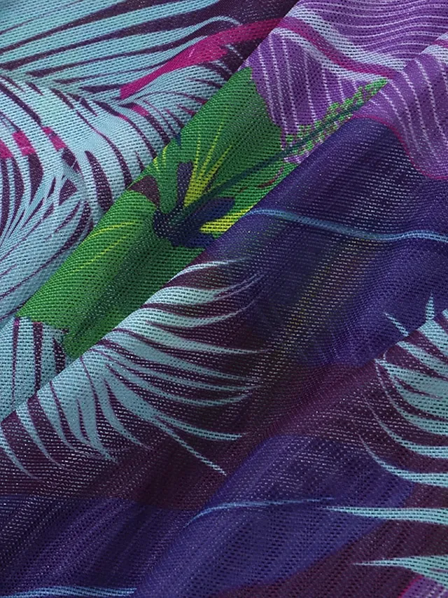 Women's Swimwear Tankini Swim Dress 2 Piece Plus Size Swimsuit 2 Piece Modest Swimwear Open Back Printing for Big Busts Leaf Floral Navy Blue Purple Green Padded V Wire Bathing Suits New Vacation Cute