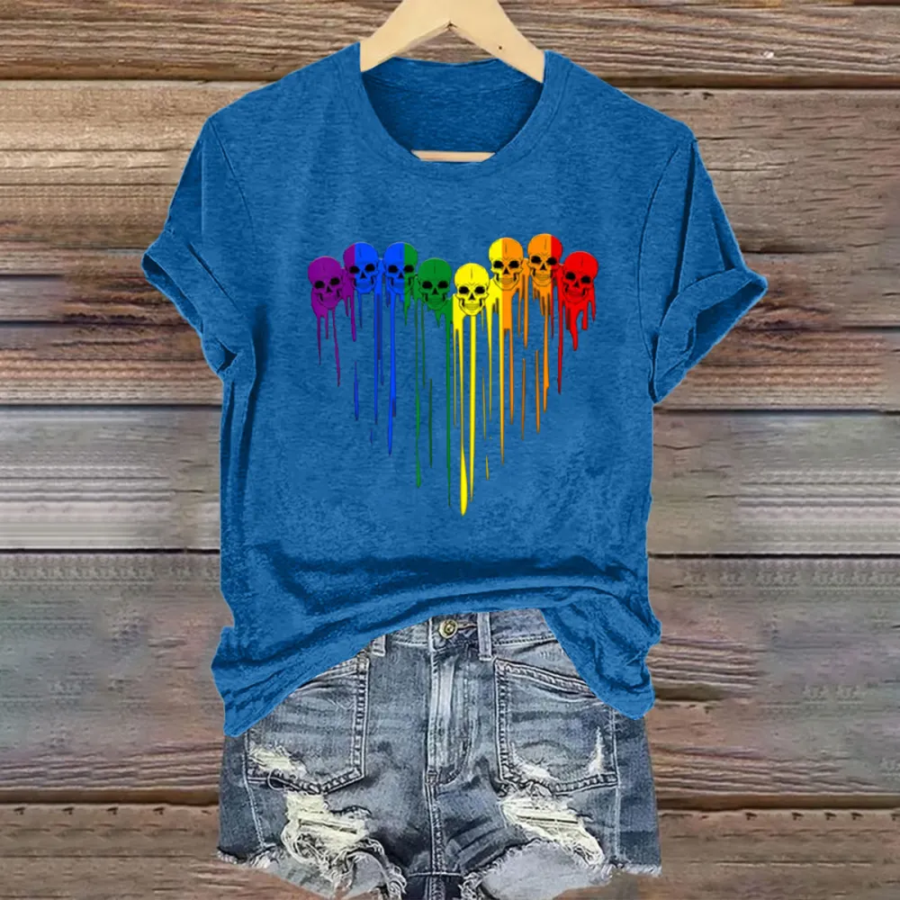 Women'S LGBT Gay Pride Skull Rainbow Heart LGBT Support T Shirt
