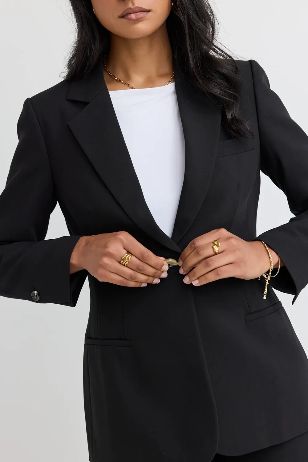 Black Textured Fitted Blazer