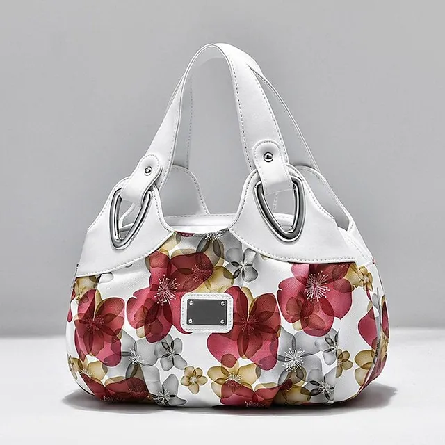 Women's Handbag Top Handle Bag PU Leather Office Daily Date Print Large Capacity Floral Print zebra Leopard White Rose