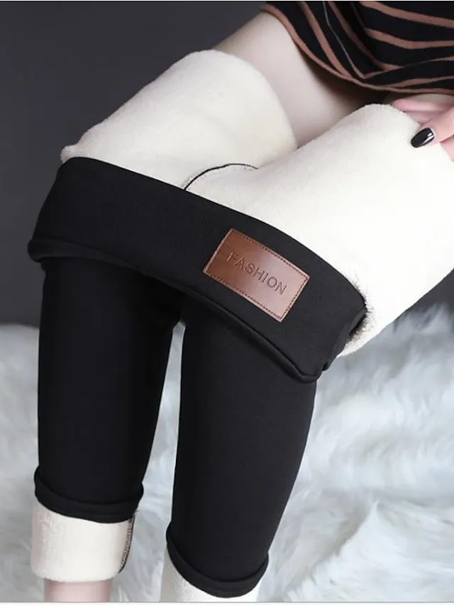 Women‘s Fleece Lineds Leggings Warm Micro-elastic High Waist Basic Casual Daily Black Gray S M Fall & Winter
