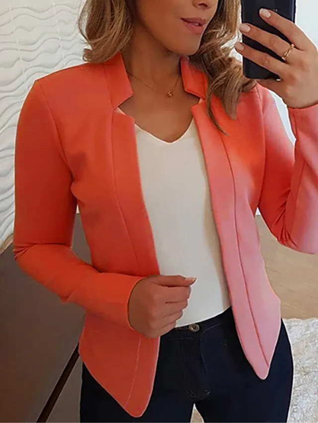 Women's Blazer Formal Slim Fit Plain Windproof Streetwear Regular Fit Outerwear Long Sleeve Fall Light Pink S