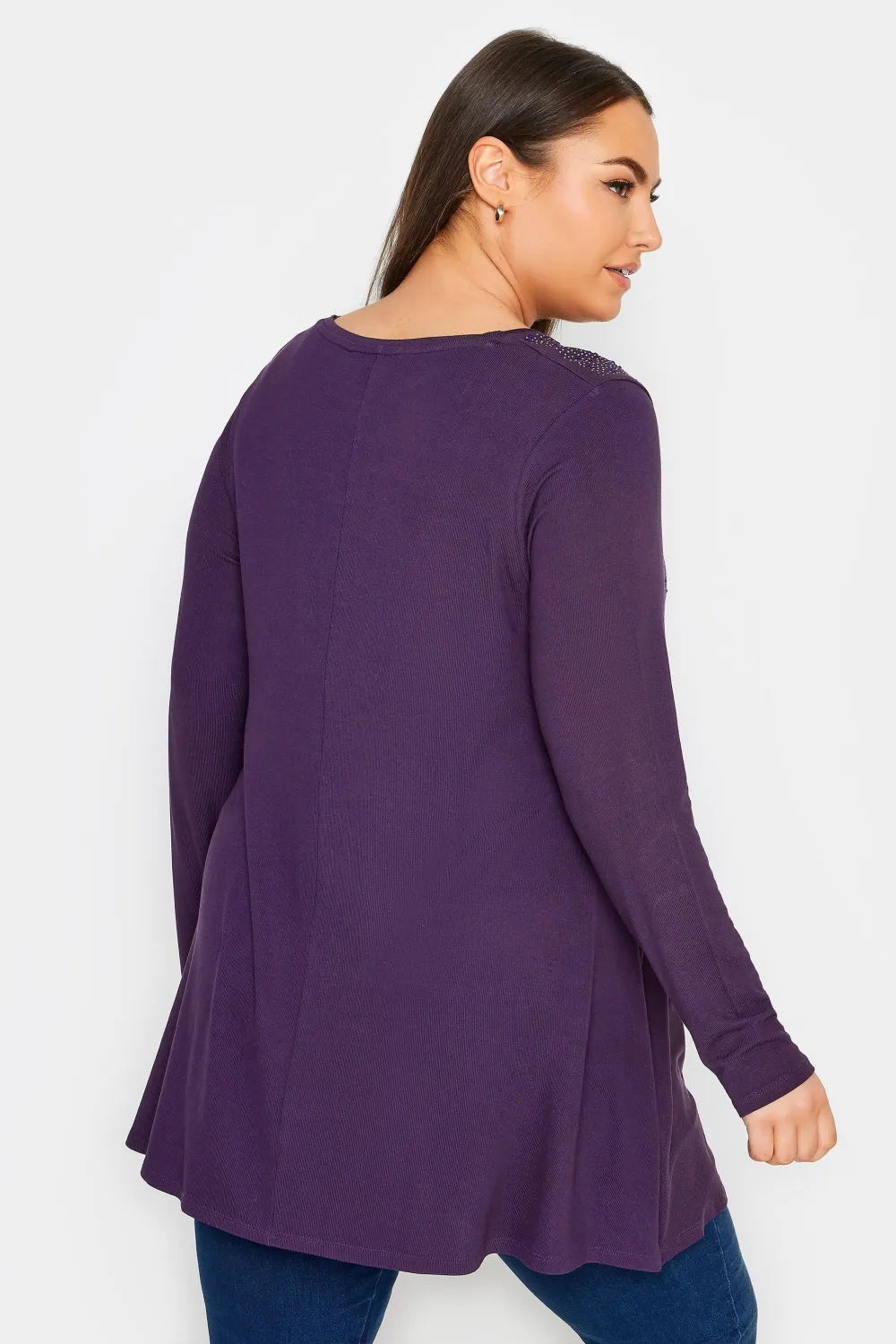 YOURS Curve Purple Stud Embellished Long Sleeve Top