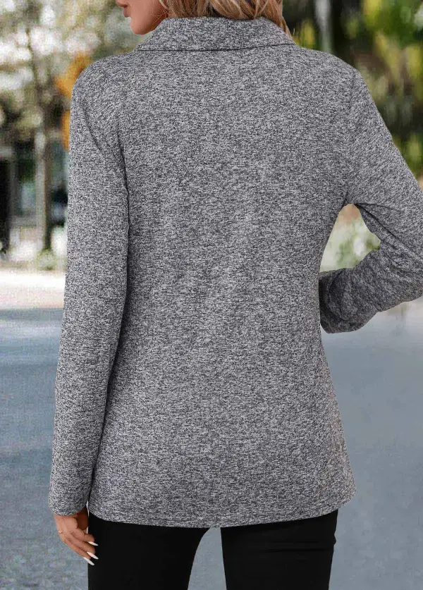 Grey Patchwork Long Sleeve Turn Down Collar Blouse