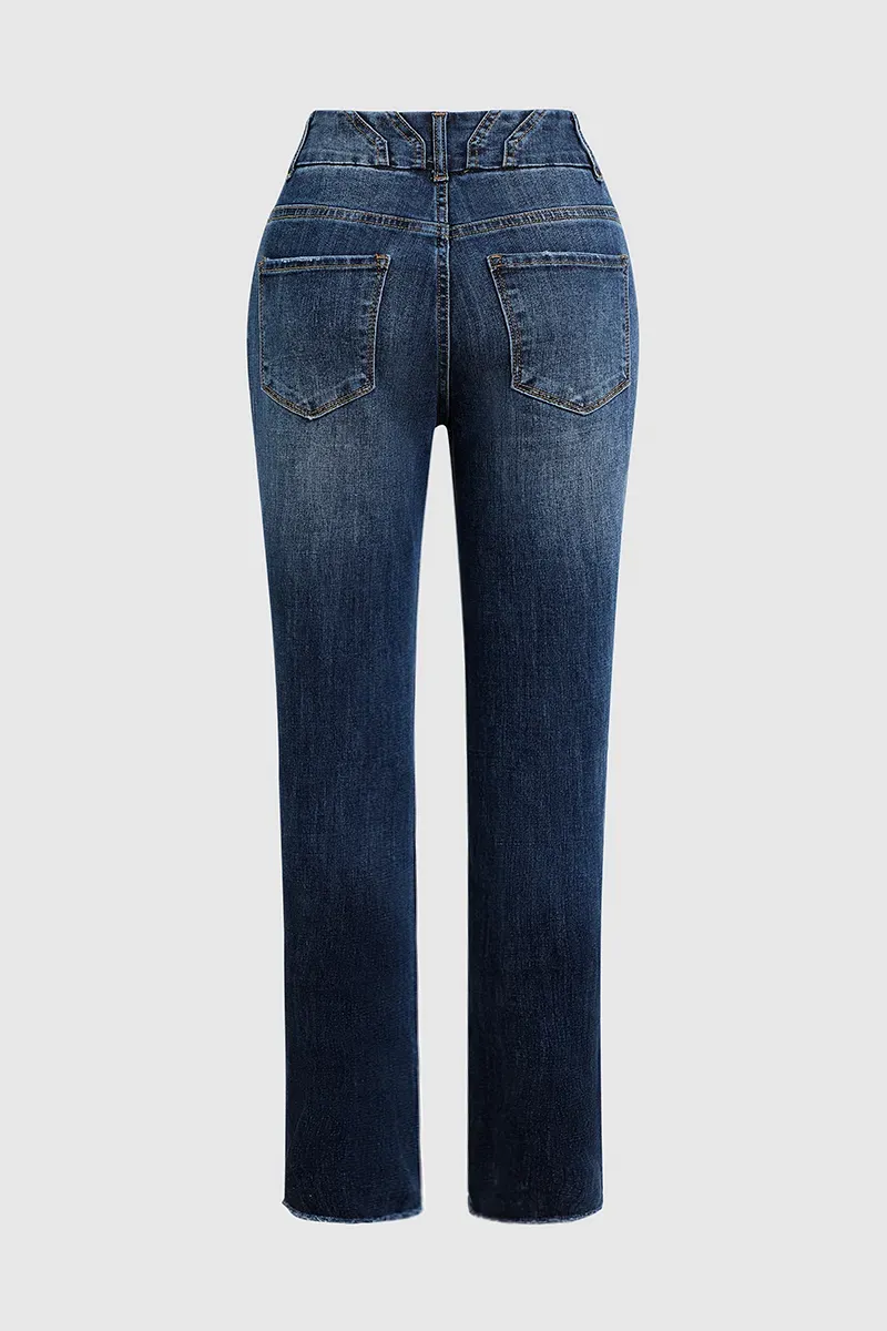Raw Hem Button Up Mid Rise Skinny Jeans