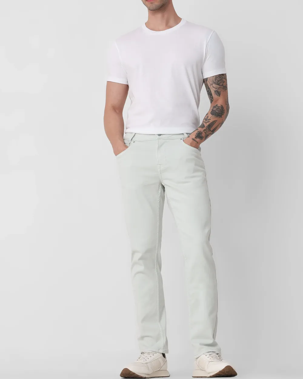 Classic Versatile And Comfortable Straight Light Green Jeans