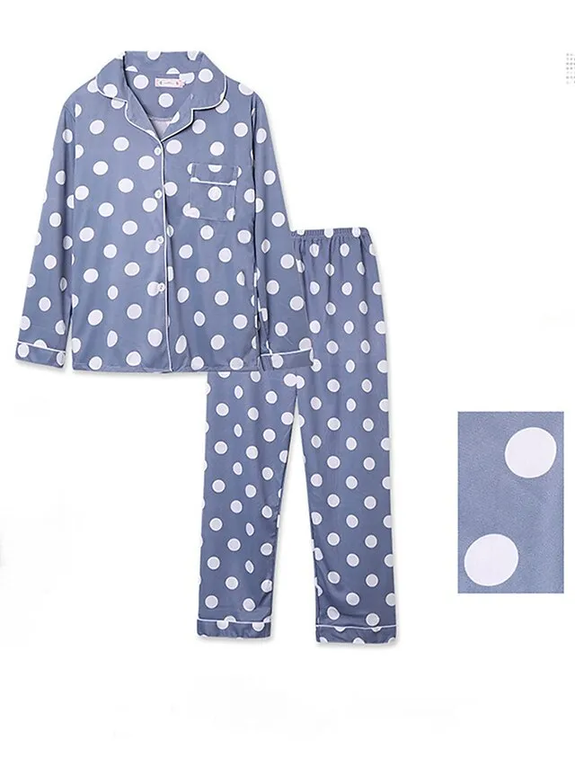 Women's Pajamas Sets Heart Grid / Plaid Fashion Comfort Soft Home Daily Bed Satin Breathable Lapel Long Sleeve Shirt Pant Button Pocket Fall Winter Light Pink Lotus Pink