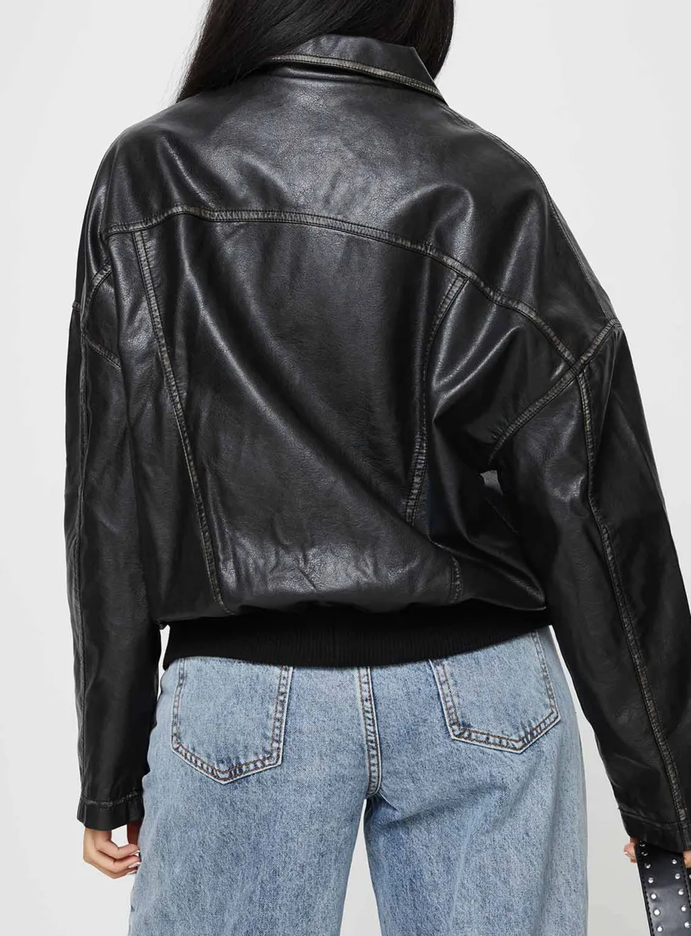 Brown Faux Leather Bomber Jacket