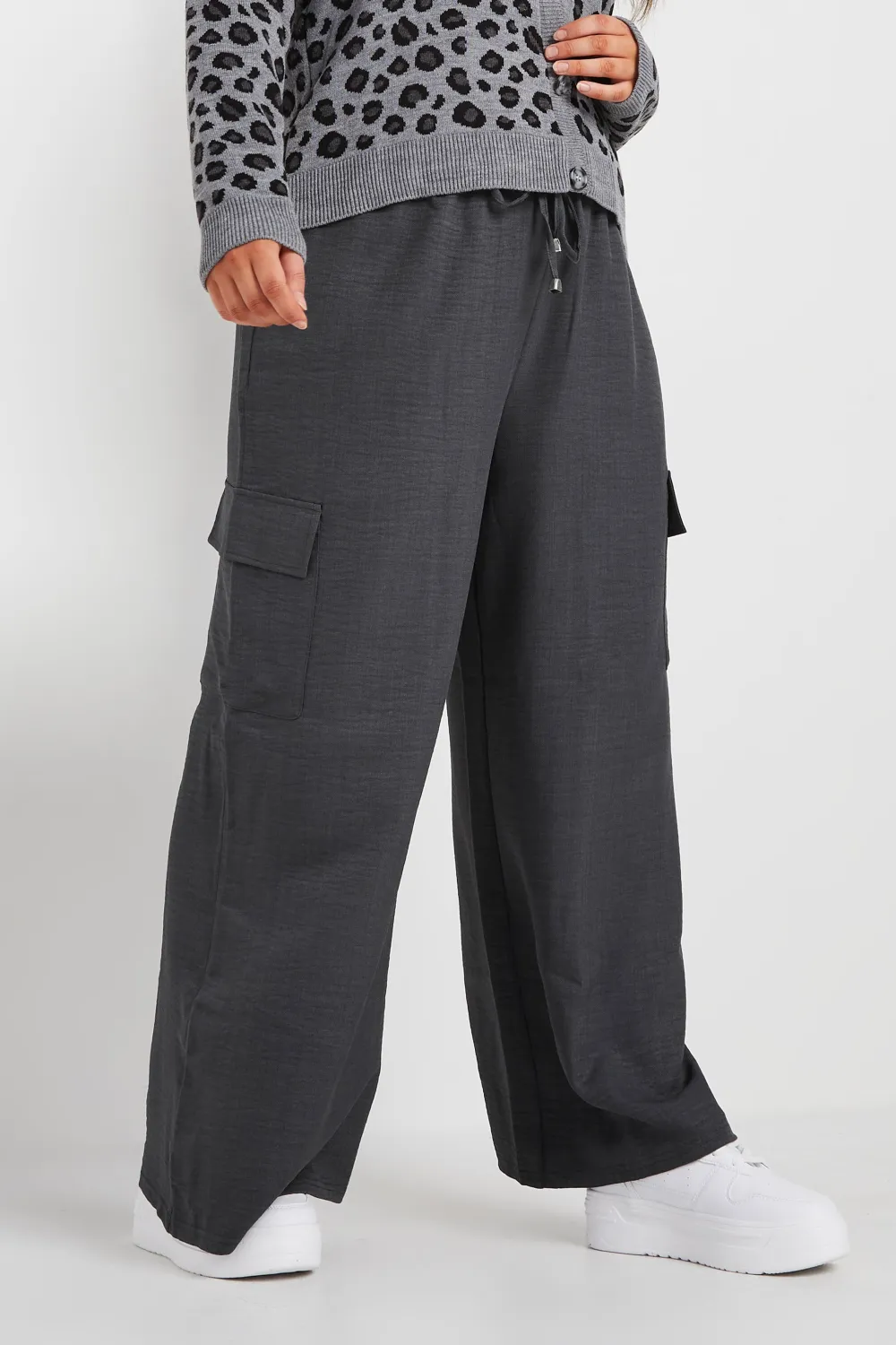 YOURS Curve Khaki Green Linen Look Cargo Trousers