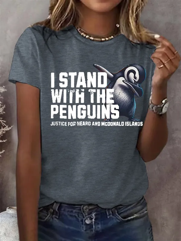 Women'S T-Shirt Women'S I Stand With The Penguins Printed Short-Sleeved T-Shirt