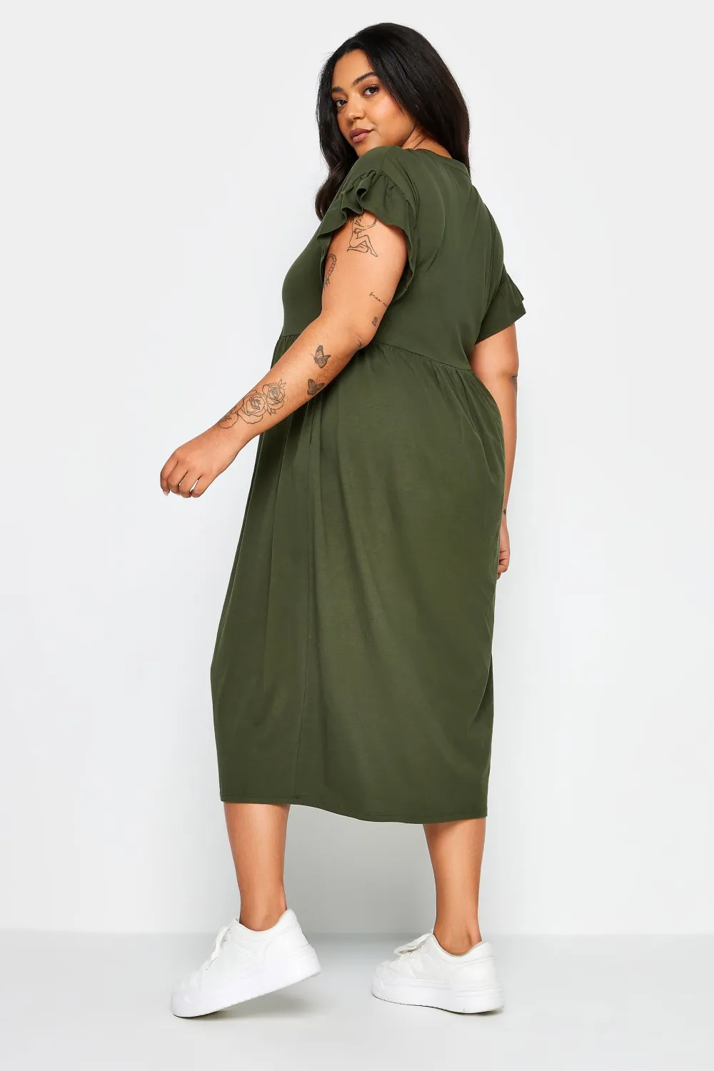 YOURS Curve Khaki Green Pure Cotton Midaxi Dress