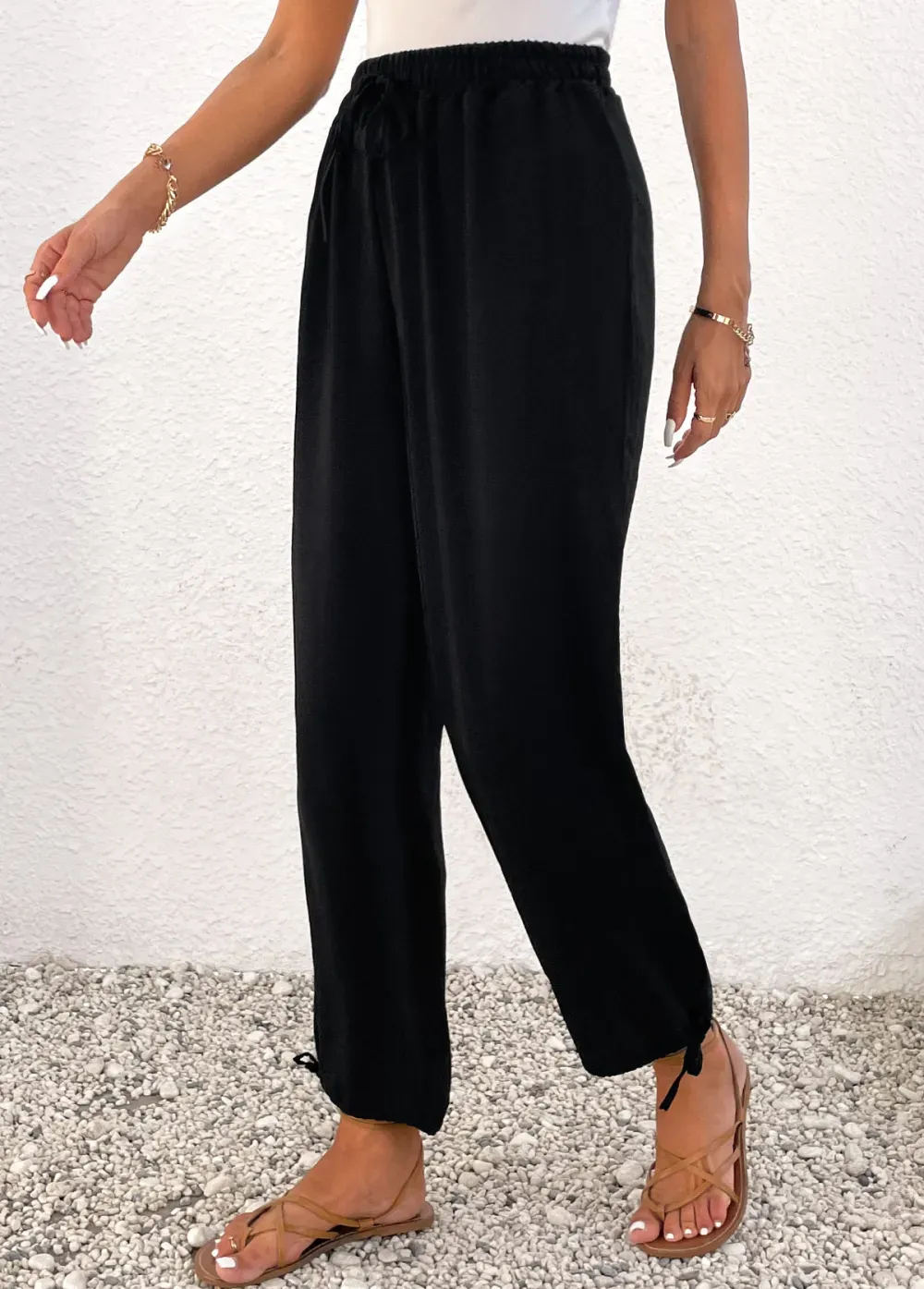 Black Lightweight Jogger Elastic Waist High Waisted Pants