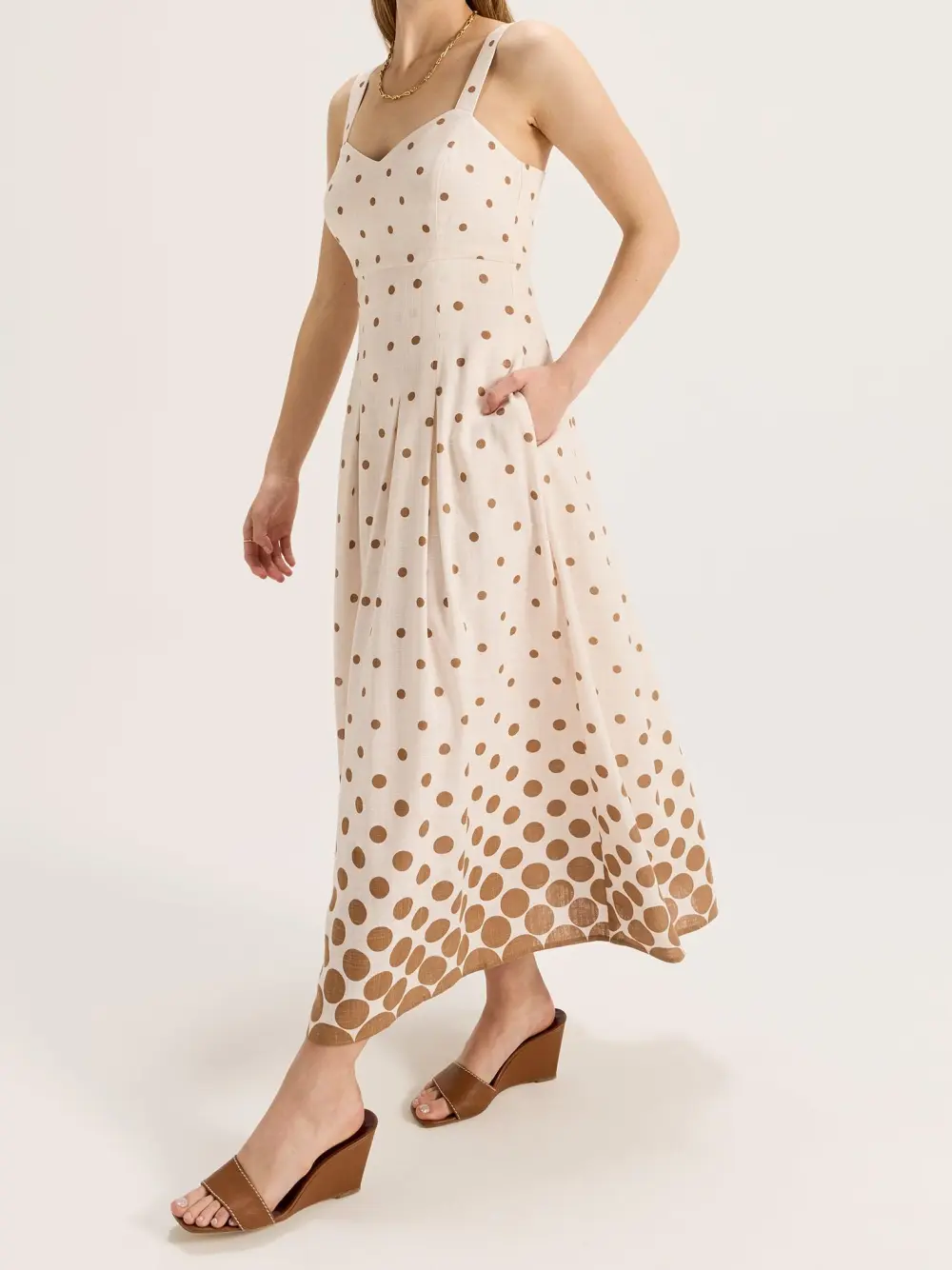 Ivory Spot Strapless Maxi Dresses