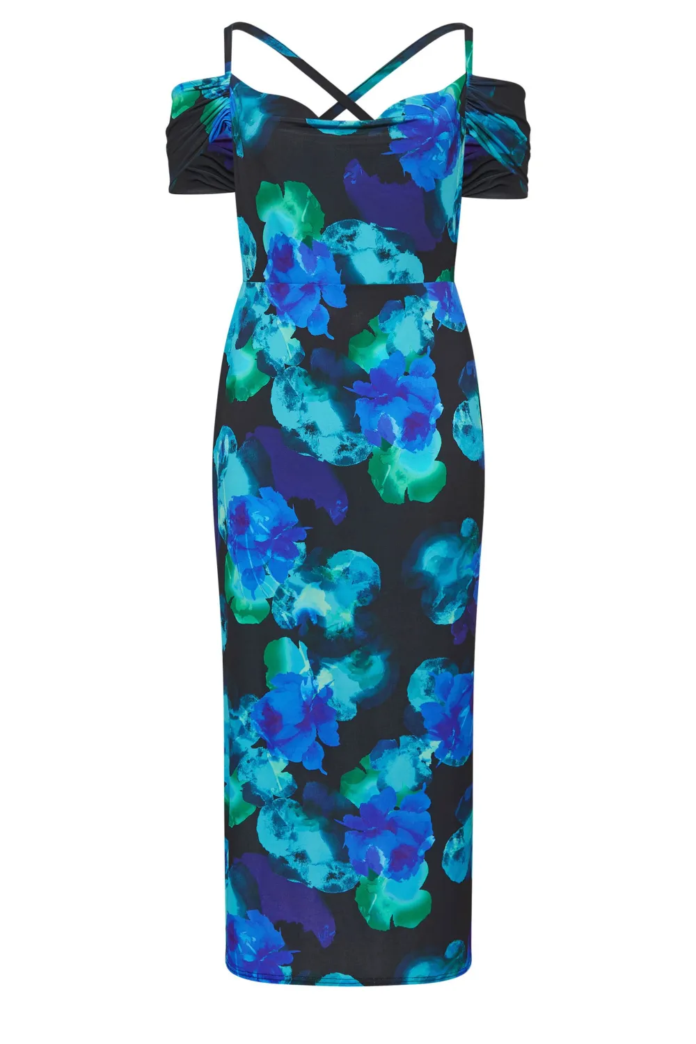 YOURS LONDON Curve Black & Blue Floral Print Maxi Dress