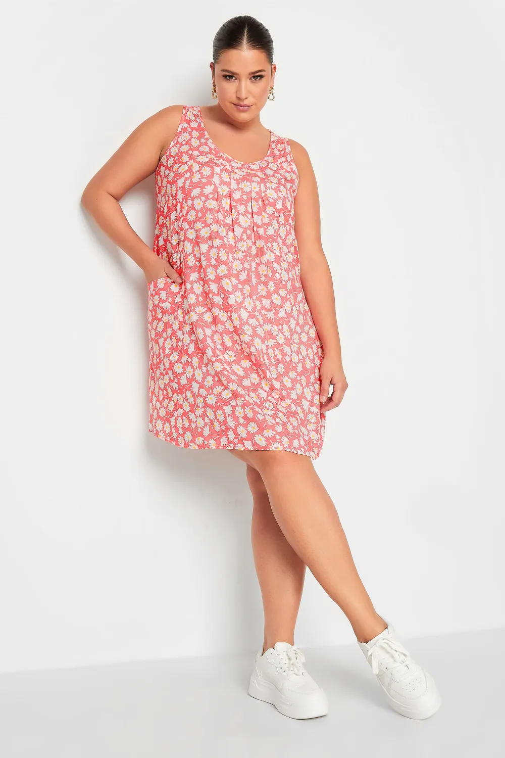 YOURS Curve Light Pink Daisy Print Pocket Smock Dress