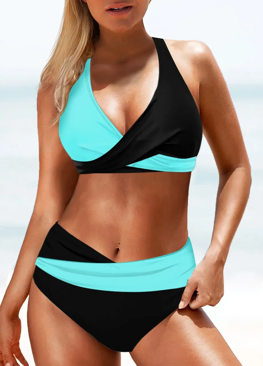 Tie Back Black Contrast Bikini Top