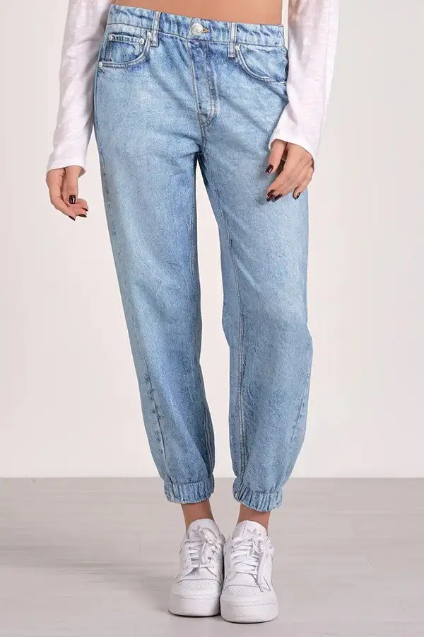 Light Blue High-Waisted Denim Joggers