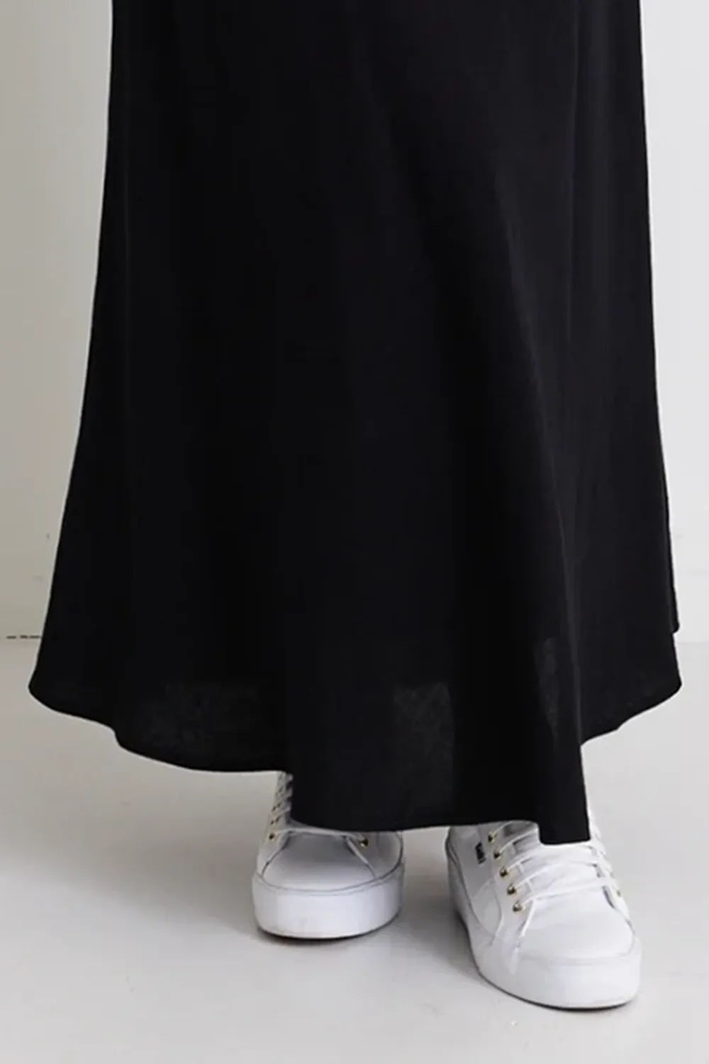 Black Linen Mixed Media Maxi Skirt