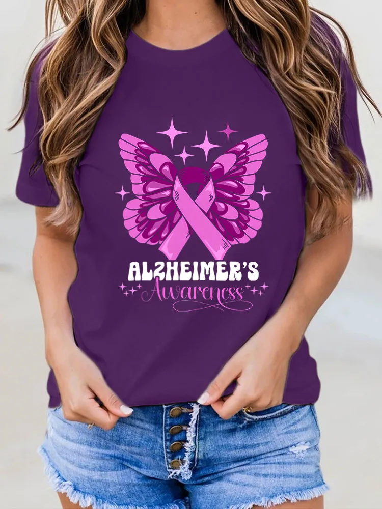 Women Alzheimer Awareness Print V-Round T-Shirt