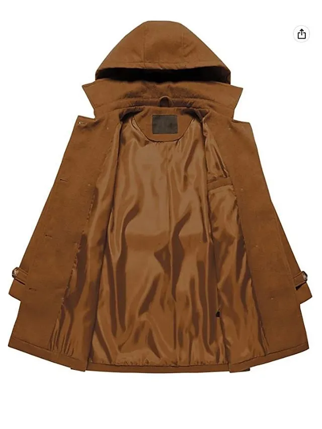 Women's Winter Coat Long Overcoat with Belt Fall Pea Coat wirh Hood Elegant Windproof Warm Trench Coat with Pockets Contemporary Casual Trendy Jacket Long Sleeve Black Army Green Camel