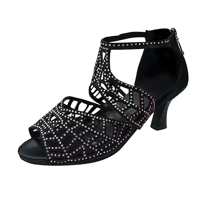 Women's Heels Sandals Plus Size Sparkly Sandals Party Outdoor Daily Summer Spring Rhinestone High Heel Peep Toe Elegant Sexy Classic Satin Zipper Solid Color Solid Colored Black