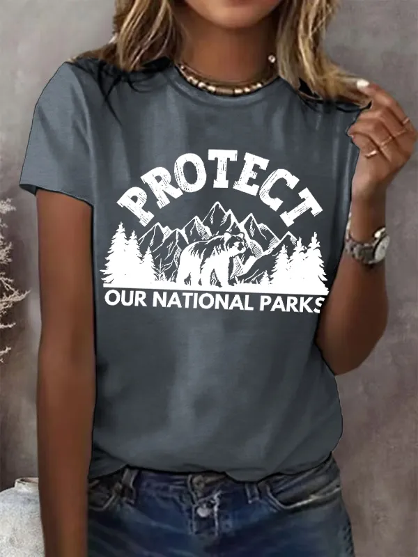 Women'S T-Shirt Women Protect Our National Parks Printed Crewneck T-Shirt Monogram And Pattern Print