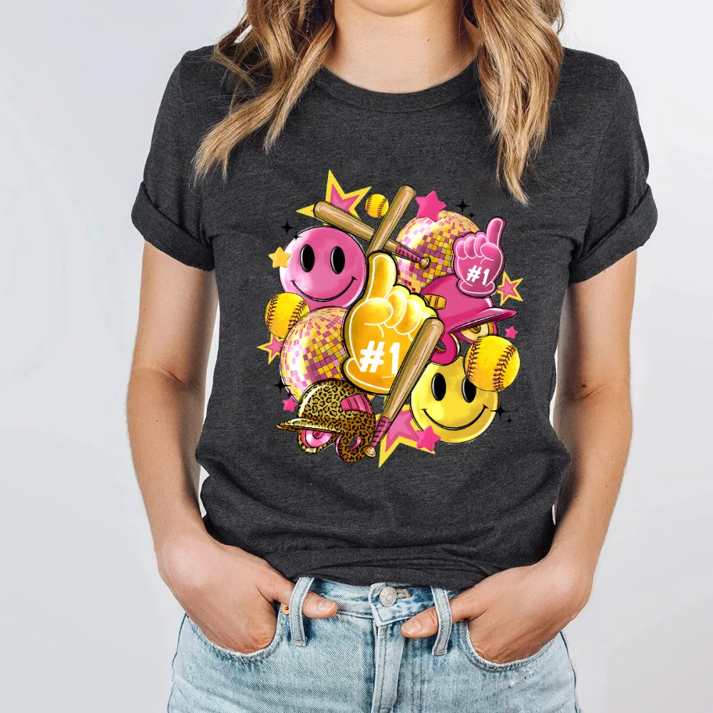 Baseball Opening Day Printed Round Neck Short Sleeve T-Shirt