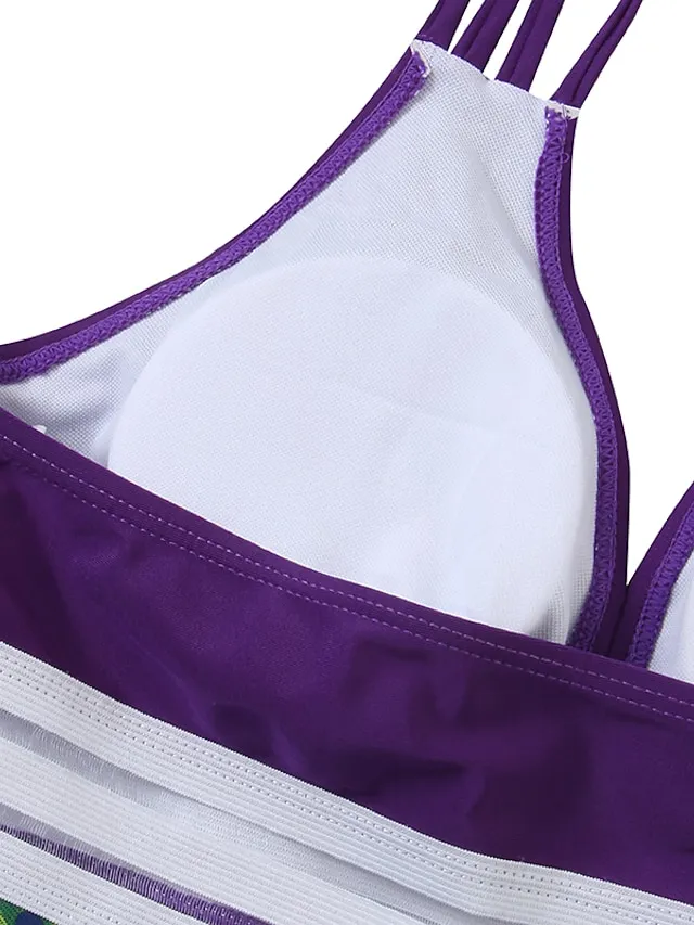 Women's Swimwear Tankini Swim Dress 2 Piece Plus Size Swimsuit 2 Piece Modest Swimwear Open Back Printing for Big Busts Leaf Floral Navy Blue Purple Green Padded V Wire Bathing Suits New Vacation Cute