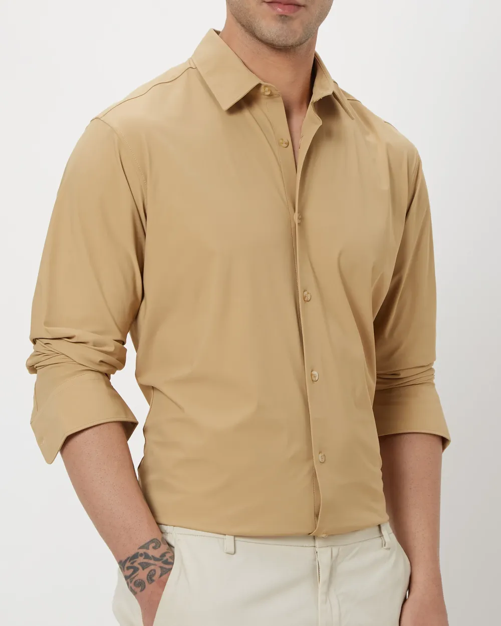 Simple And Comfortable Slim-Fit Breathable Beige Shirt