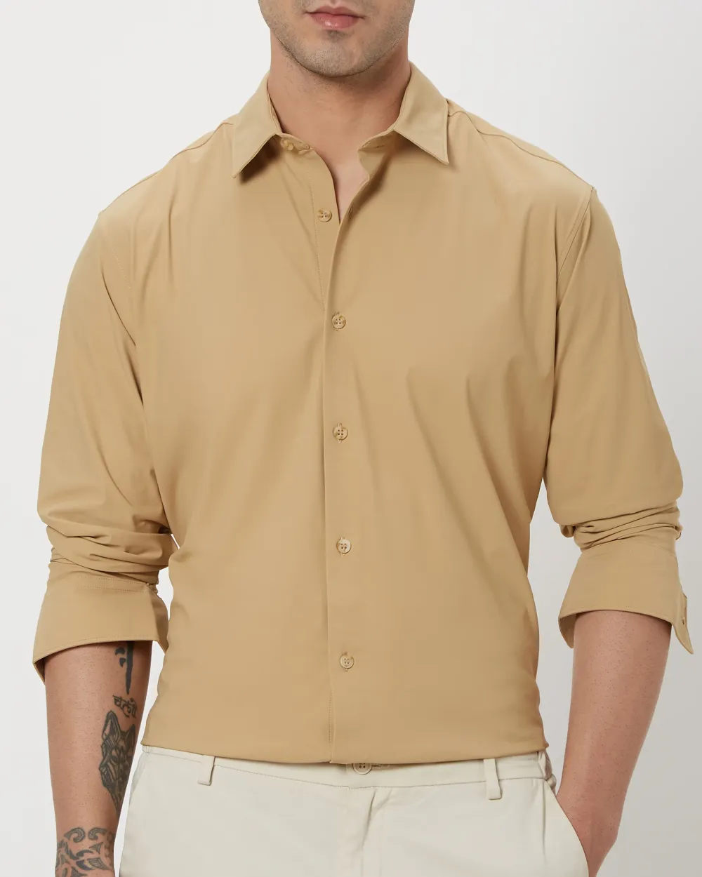 Simple And Comfortable Slim-Fit Breathable Beige Shirt