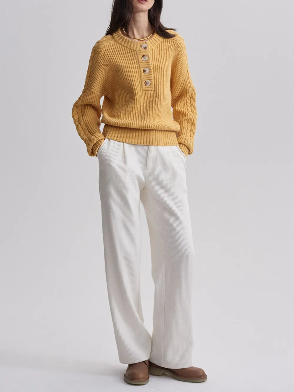 Button Crew Neck Sweater