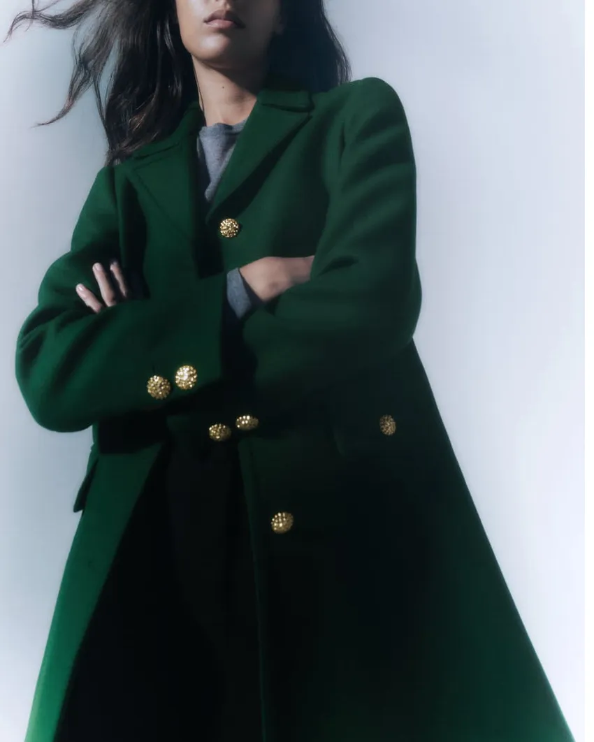 Front Buttons Lapel Coat in Green