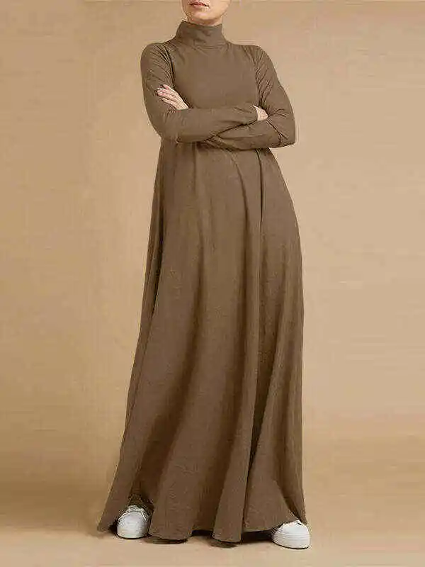 Casual Loose 4 Colors High-Neck Long Sleeves Maxi Dress