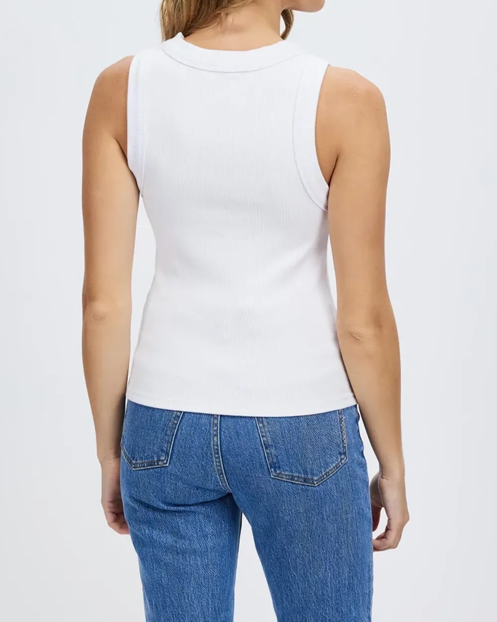 Plain white round neck striped vest