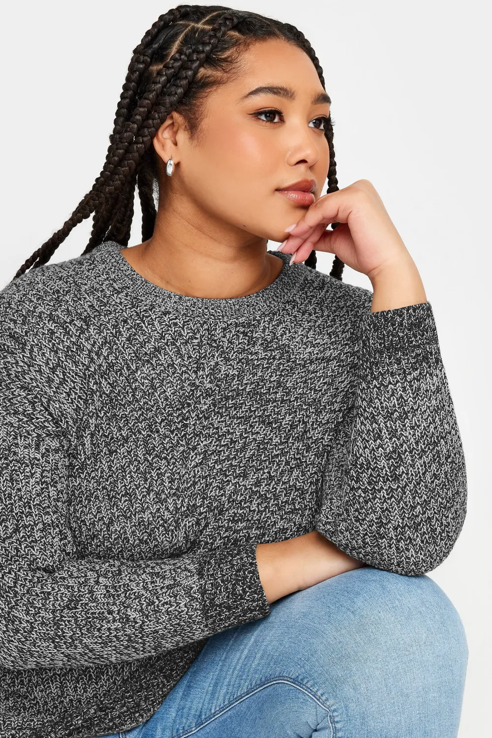 YOURS Curve Black & White Essential Knitted Jumper