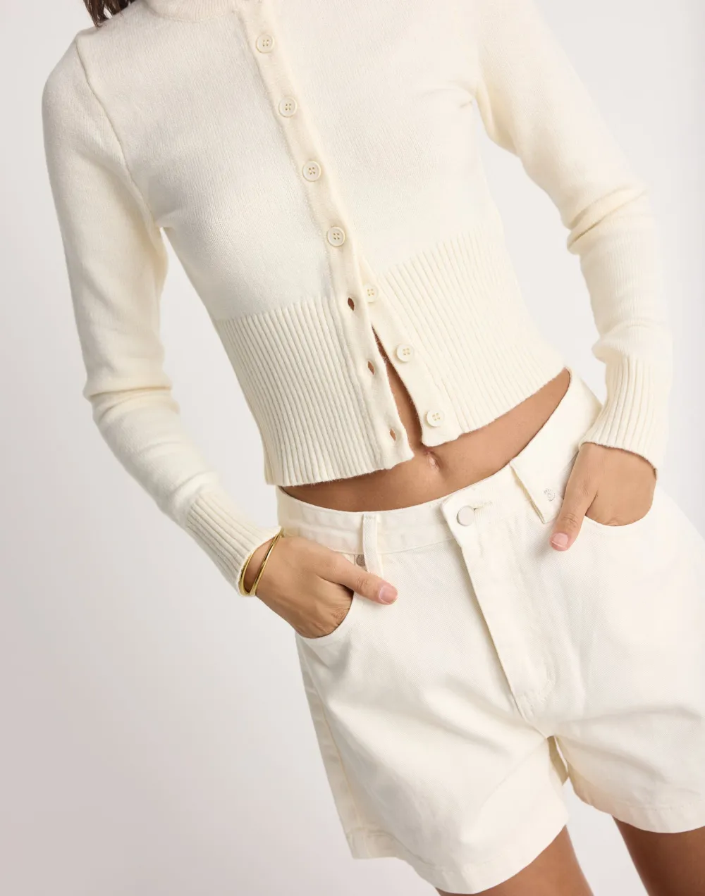 Stretch Ribbed-Knit Button-Down Top