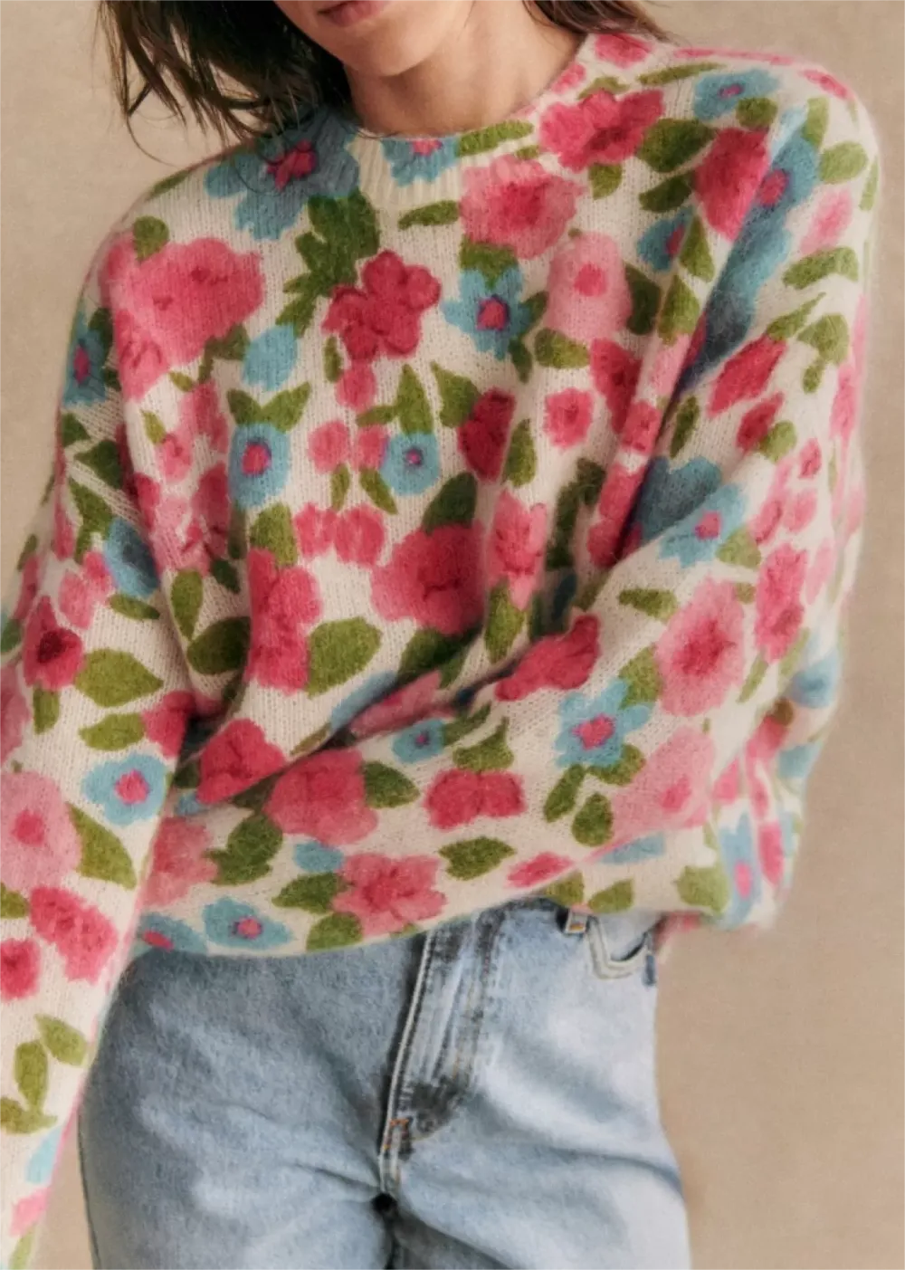 Floral Print Crew Neck Sweater