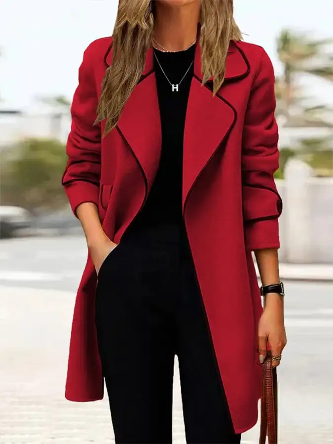 Stylish Color Contrast Woolen Trench Coat