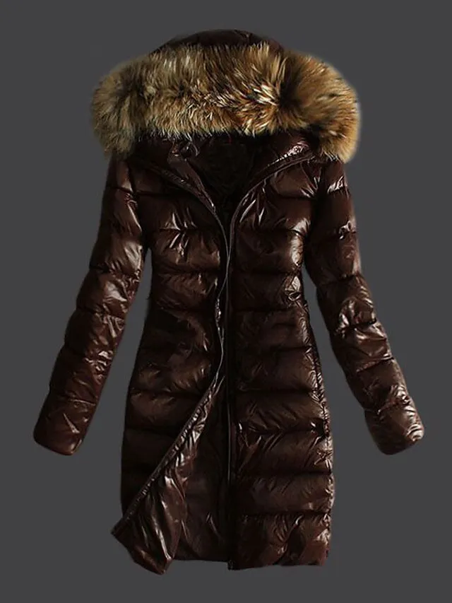 Women's Winter Jacket Winter Coat Parka Windproof Warm Outdoor Street Daily Vacation Zipper Pocket Fur Collar Zipper Hoodie Fashion Casual Street Style Solid Color Regular Fit Outerwear Long Sleeve